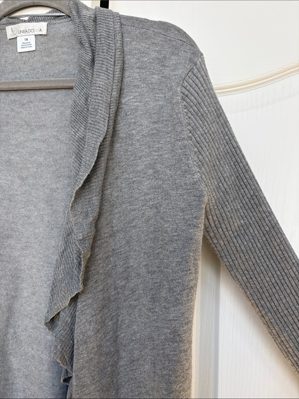 Linea Donatella Gray Ruffle-Trim Open Cardigan - Picture 5 of 10